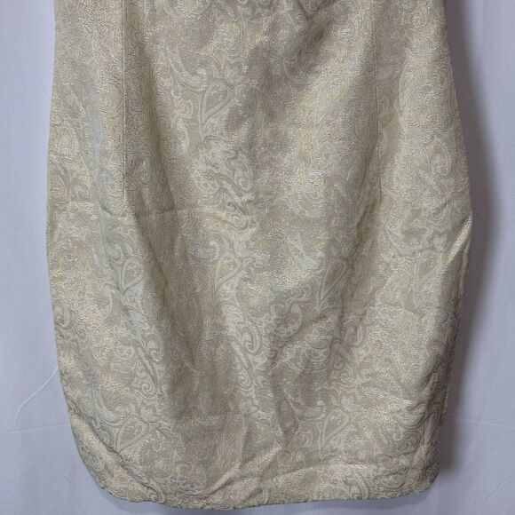 Vintage Badgley Mischka 90's Y2K Cocktail Dress Cream White Gold Brocade Size 6 - Picture 5 of 10